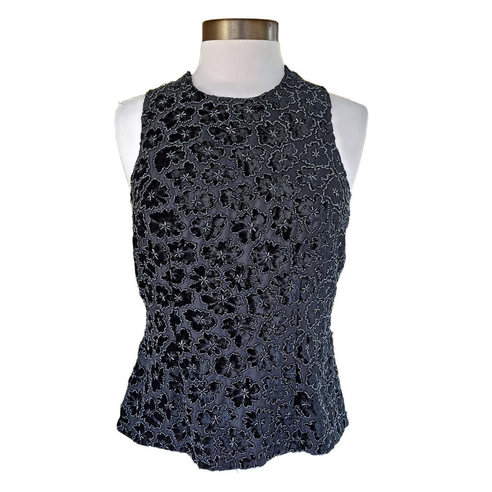 Stenay Black Sleeveless Beaded Velvet Evening Top Size 8 Cocktail Formal Dressy